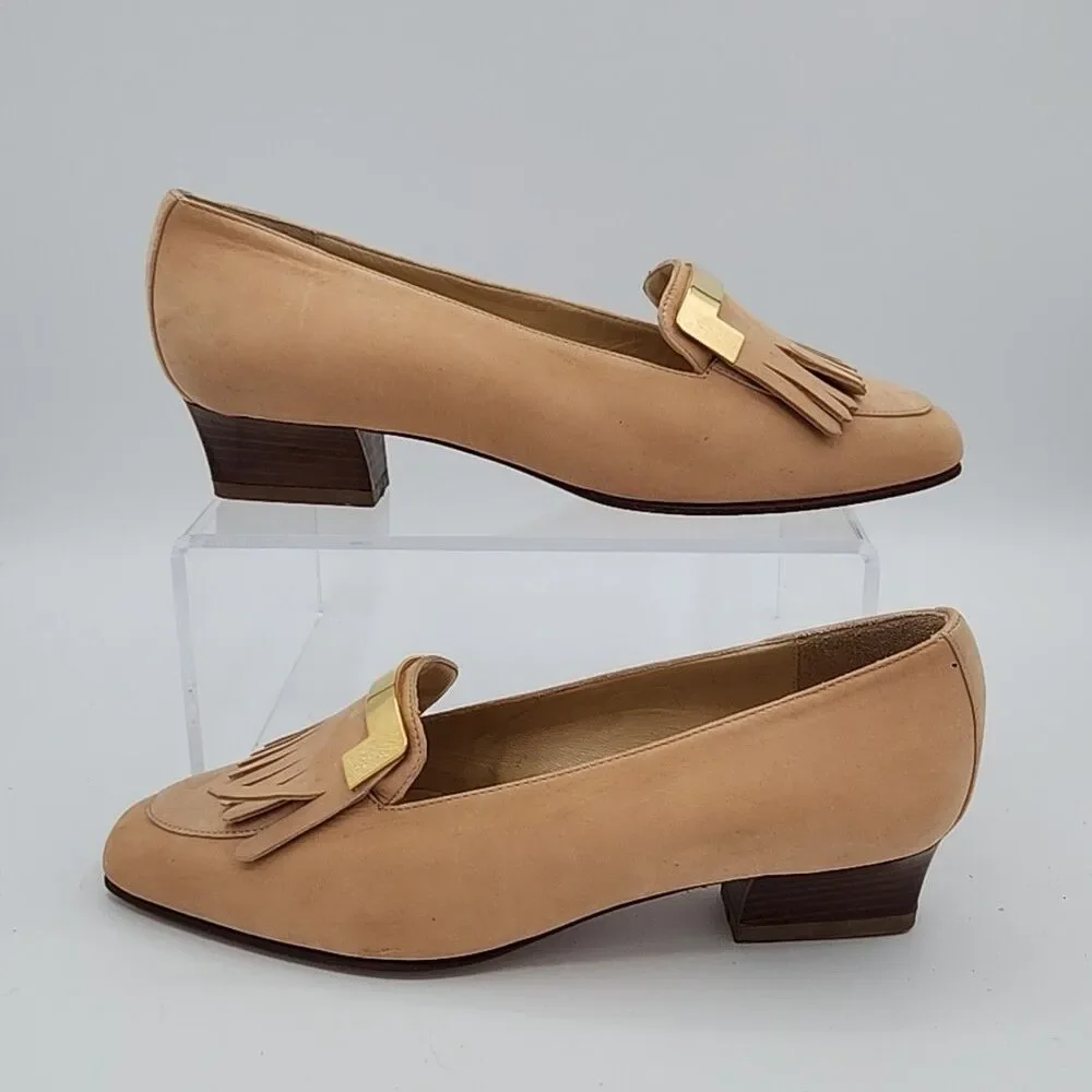 Rodolfo Valentino Vintage Nude Slip On Loafers Block Heels EU Size 37